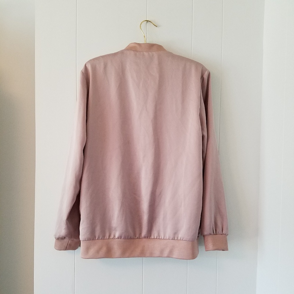 SOLD{Topshop} Pink Satin Bomber Jacket - Picture 4 of 5
